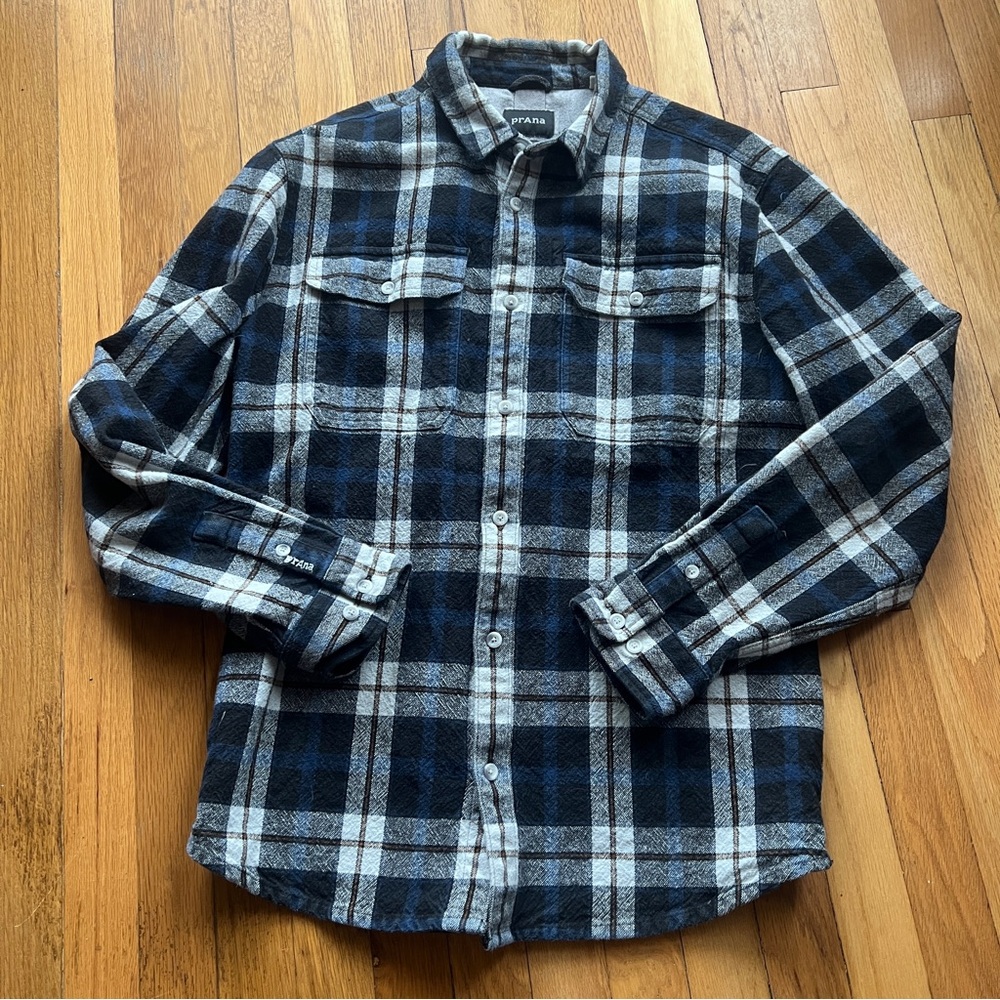 Prana blue and white plaid flannel